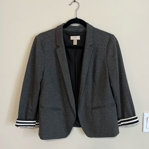 LOFT Blazer Grey with Striped Cuffs Med Petite